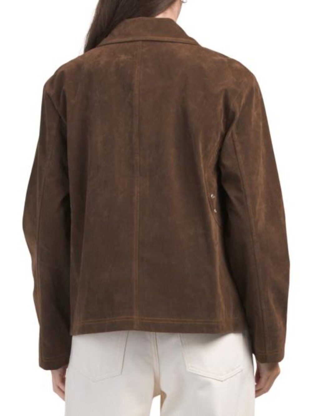 AVEC LES FILLES Brown Faux Suede Cropped Barn Jacket - Picture 2 of 2